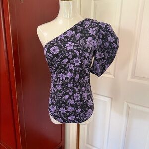 Free People One-Shoulder Floral Blouse - Purple and Black